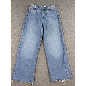 Garage Denim Jeans Women's 28 Blue Light Wash Wide Leg Relaxed Fit Baggy Raw Hem